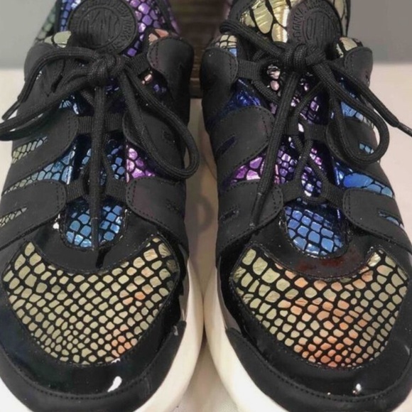 DKNY Womens Black Snake Skin Print Lynzie Toe Leather Athletic Sneakers 11M - Picture 8 of 9